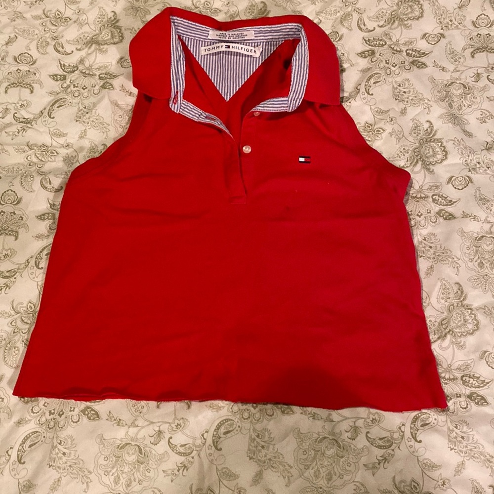 Tommy Hilfiger, size Medium, red, polo, cut off